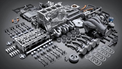 Engine parts exploded diagram example of complexity of repair